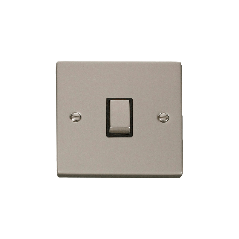 Click Deco 20A 1 Gang Double Pole 'Ingot' Switch Pearl Nickel Insert Black