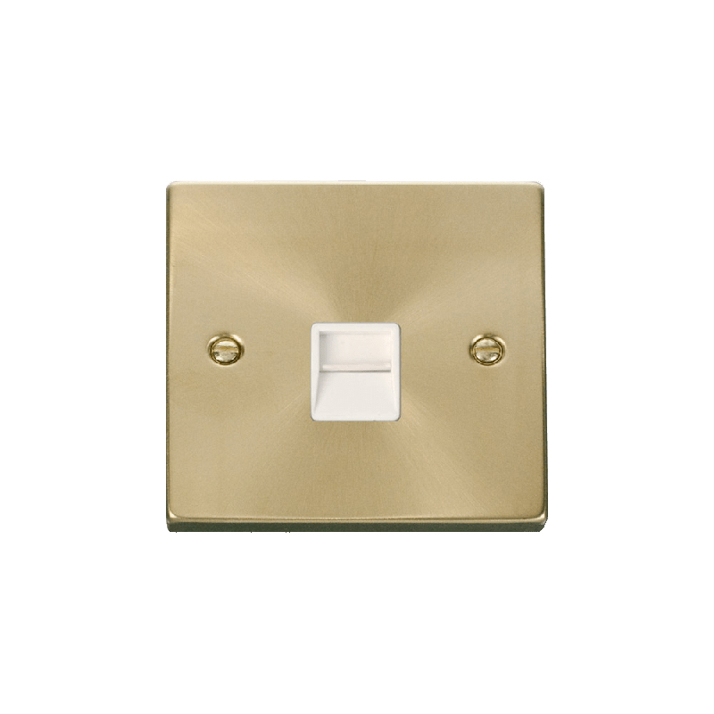 Click Deco Single Telephone Socket Outlet Secondary Satin Brass Insert White