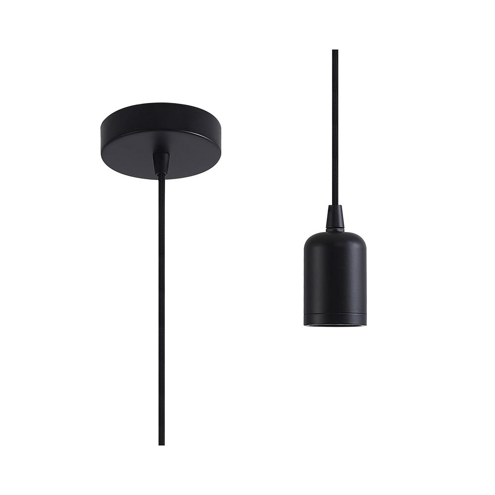 Luxuria Glorelle 2m Suspension Kit Black/Black Braided Cable E27 c/w Ceiling Bracket & Deeper Shade Ring