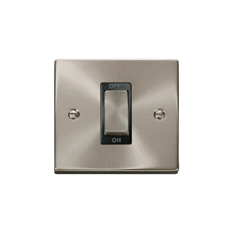 Click Deco 45A Ingot 1 Gang DP Switch Satin Chrome Insert Black