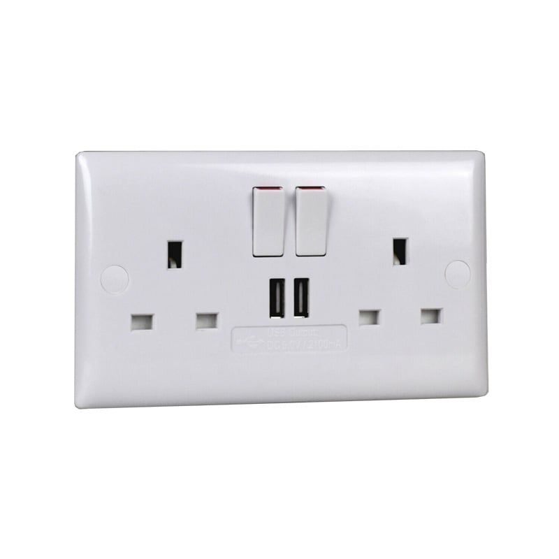 Varilight Value 2G 13A Single Pole Switched Socket with USB Charging Ports