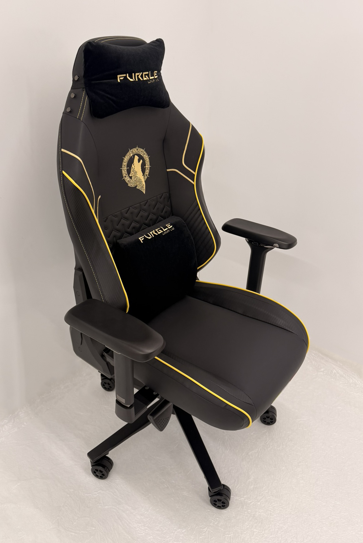 Suppliers Of Reclining Black Leather Executive Gaming Style Office Chair with Gold Detailing - F010A UK