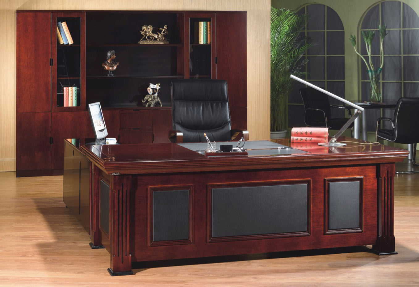 Mahogany Executive Desk With Leather Detailing - With Pedestal and Return - 2233 North Yorkshire