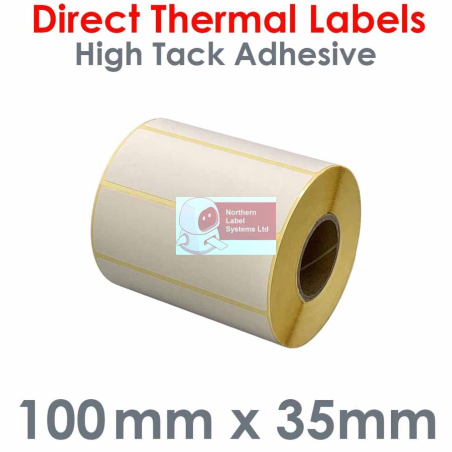 100035DTNHW1-1000, 100mm x 35mm, Direct Thermal Labels, High Tack Adhesive, 1,000 per roll, For Small Desktop Label Printers