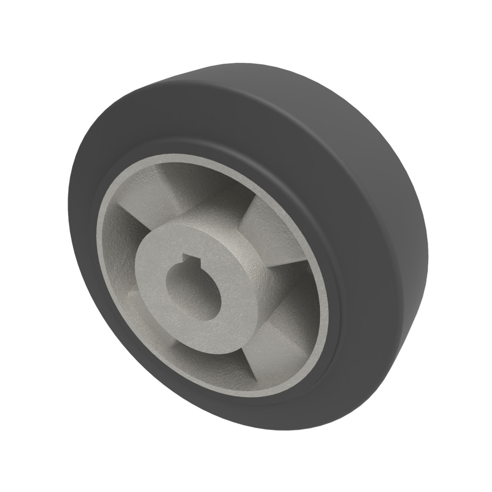 Elastic Rubber on Aluminium 200mm Keyway Bore Wheel 450kg Load