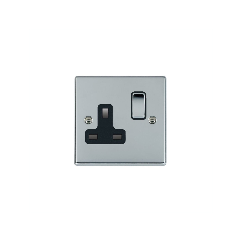 Hamilton Hartland 1 Gang 13A Switched Socket Bright Chrome/Black Insert