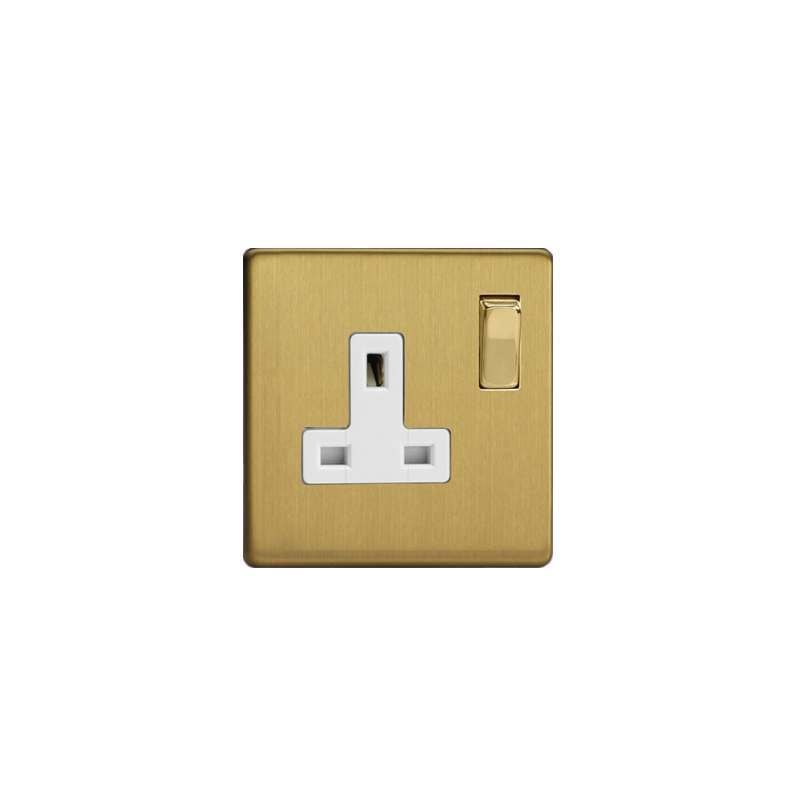Varilight Screw Less Brushed Brass 1 Gang 13A Switched Socket White