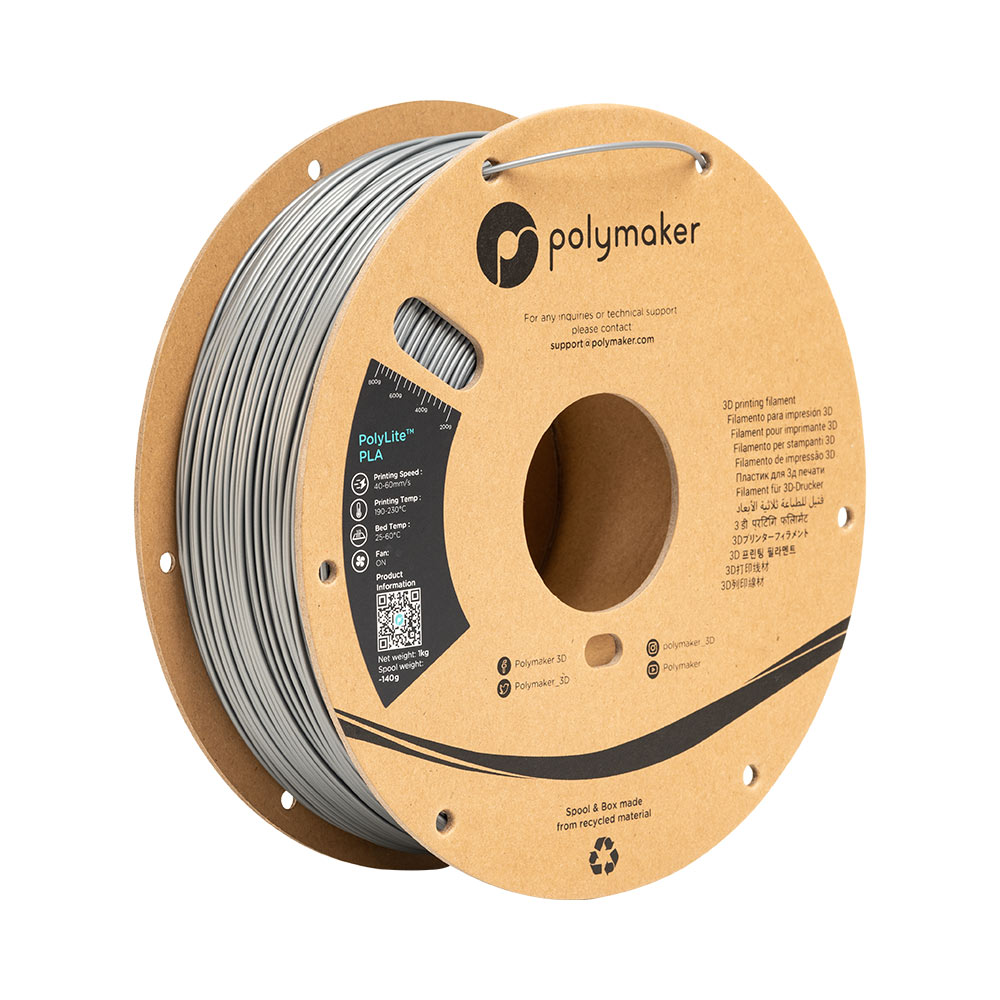 PolyMaker PolyLite PLA 1.75mm Steel Grey 3D printer filament 1Kg