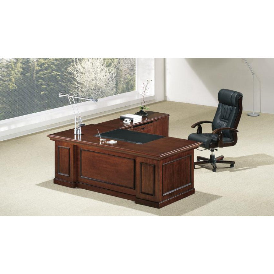 Specialising In Real Walnut Veneer Executive Office Desk With Pedestal & Return - 1600mm - UG163 UK