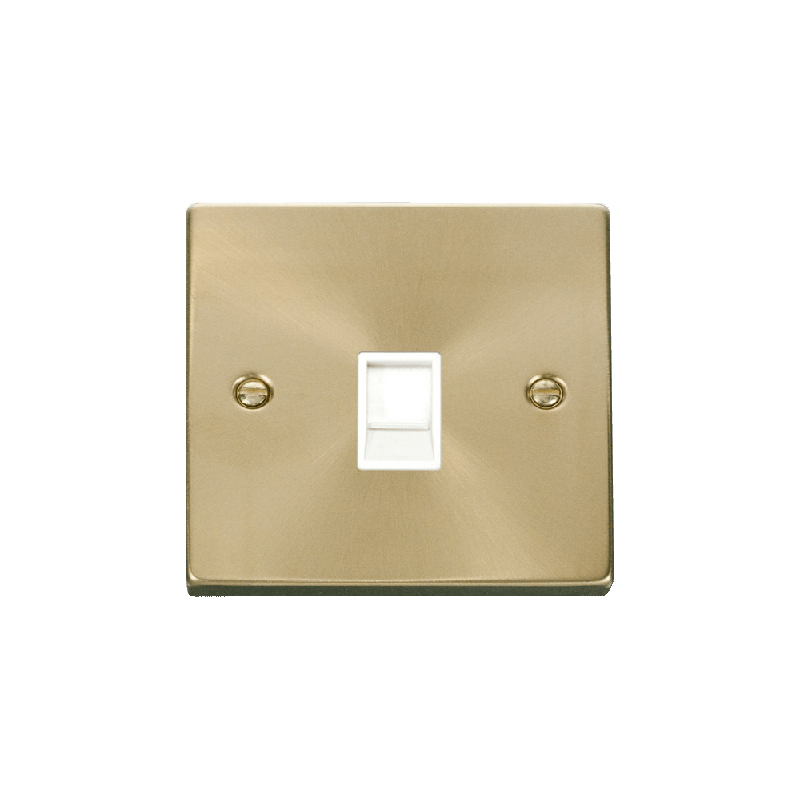 Click Deco Single RJ11 Socket Ireland/USA Outlet Satin Brass Insert White