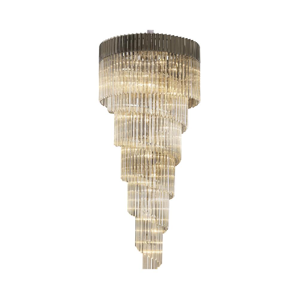 Luxuria Osiris 90cm Pendant Round 7 Layer Spiral 31 Light E14 Polished Nickel / Cognac Sculpted Glass