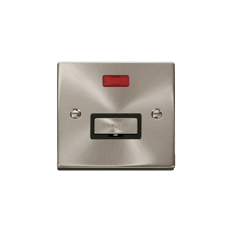 Click Deco 13A Fused 'Ingot' Connection Unit With Neon Satin Chrome Insert Black