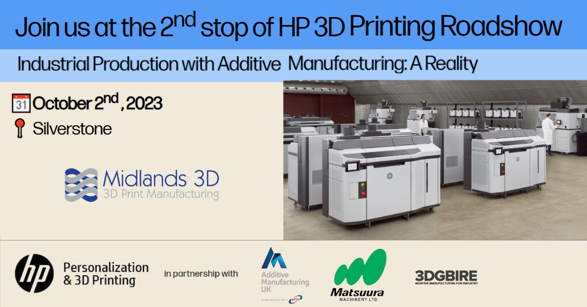 We are excited to announce that we will be presenting at the HP 3D Printing Roadshow at both the Silverstone October 2nd and Gaydon October 5th stops!