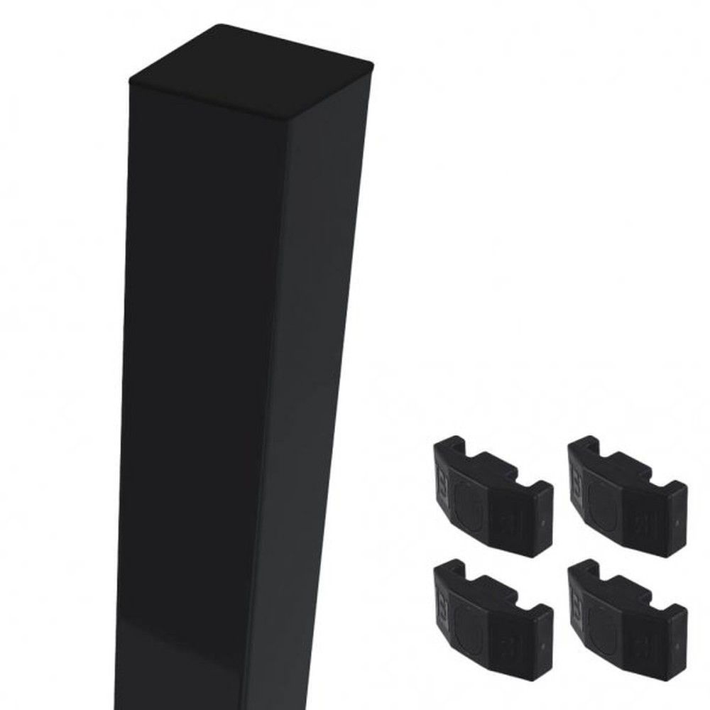 Black Mid/End Post For 1.2m High Fence With Fixings (1.8m Overall Length)
