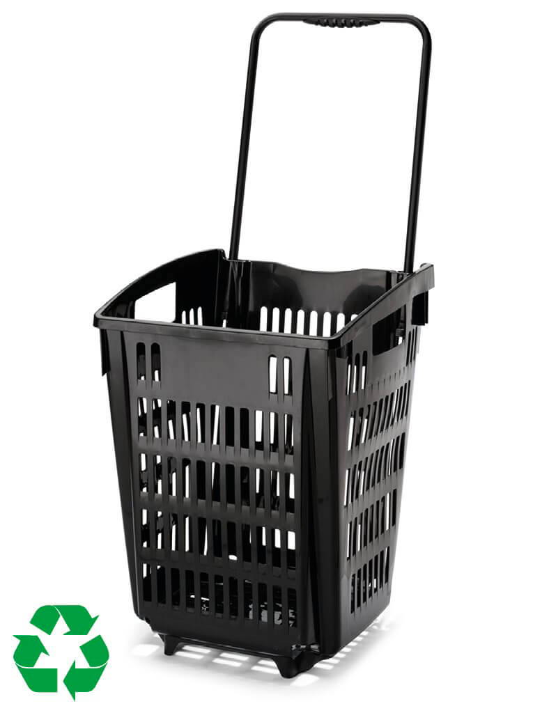 Medium Black Recycled Plastic Trolley Basket for Supermarket