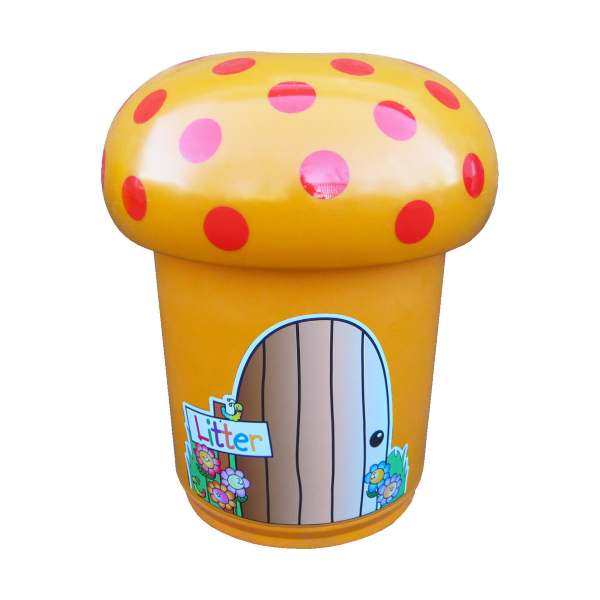 Mushroom Litter Bin With Spots and Door Graphics - Light Blue