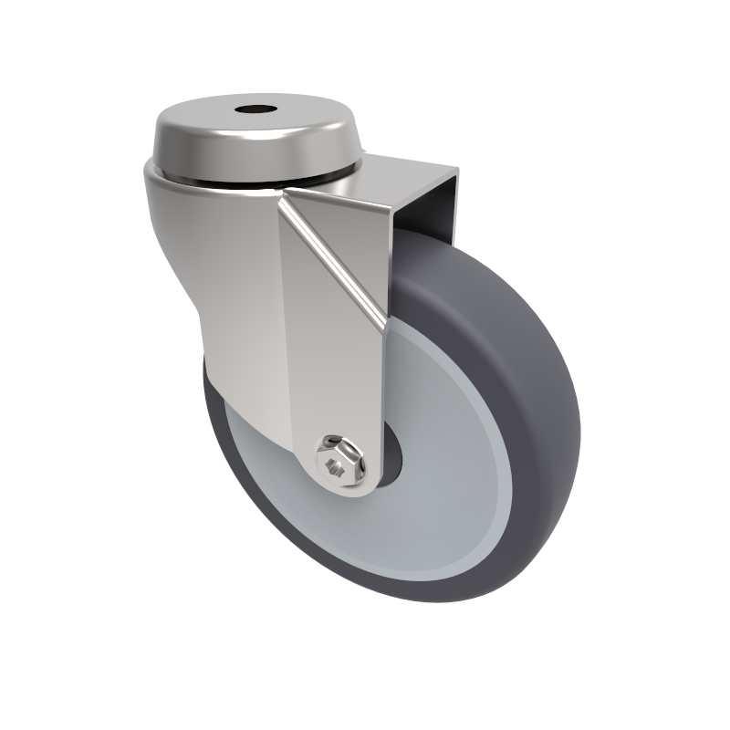 Grey Rubber Bolt Hole Swivel Castor 125mm 100kg Load