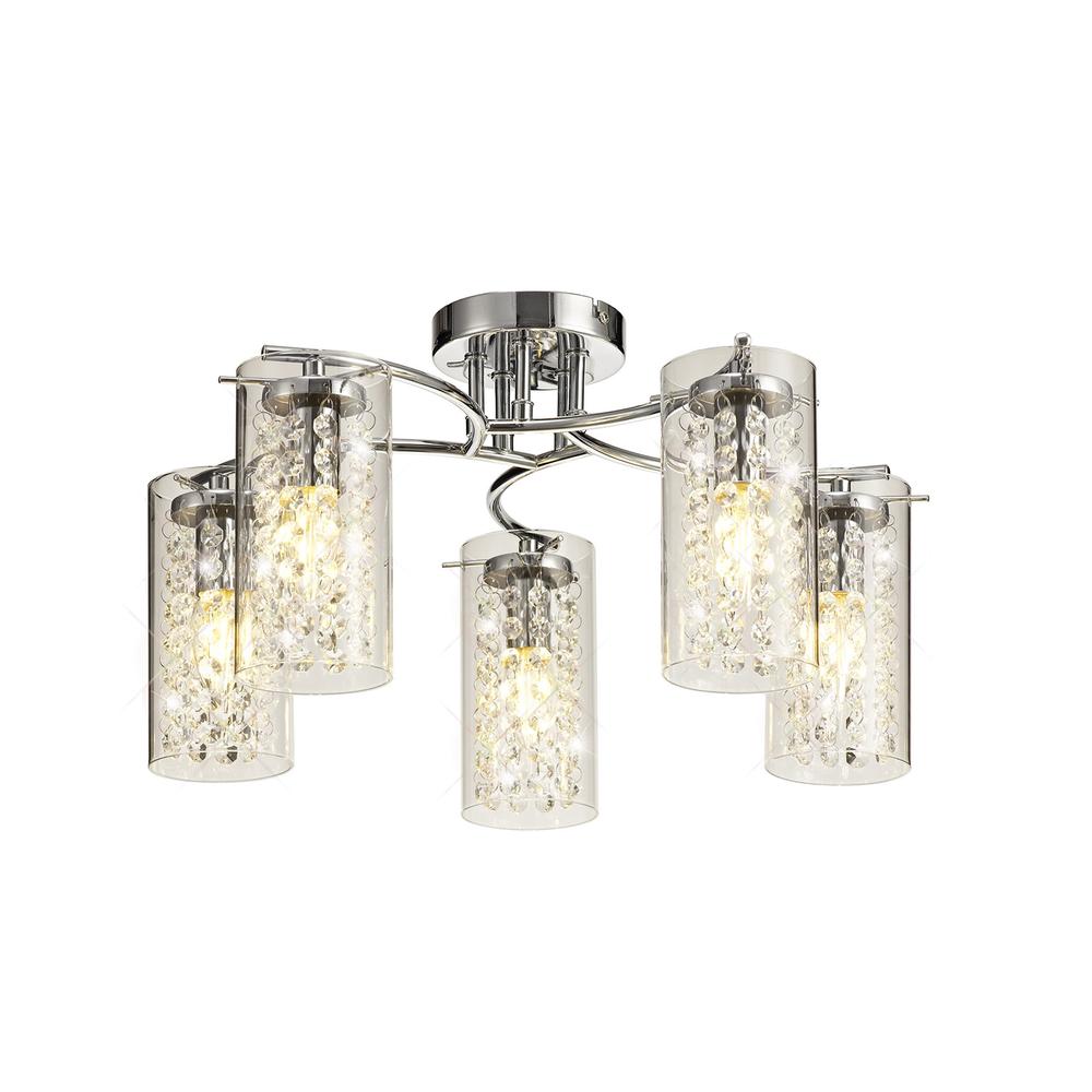 Luxuria Luxora 52cm Semi Flush Light 5xE14 Polished Chrome/Crystal/Glass