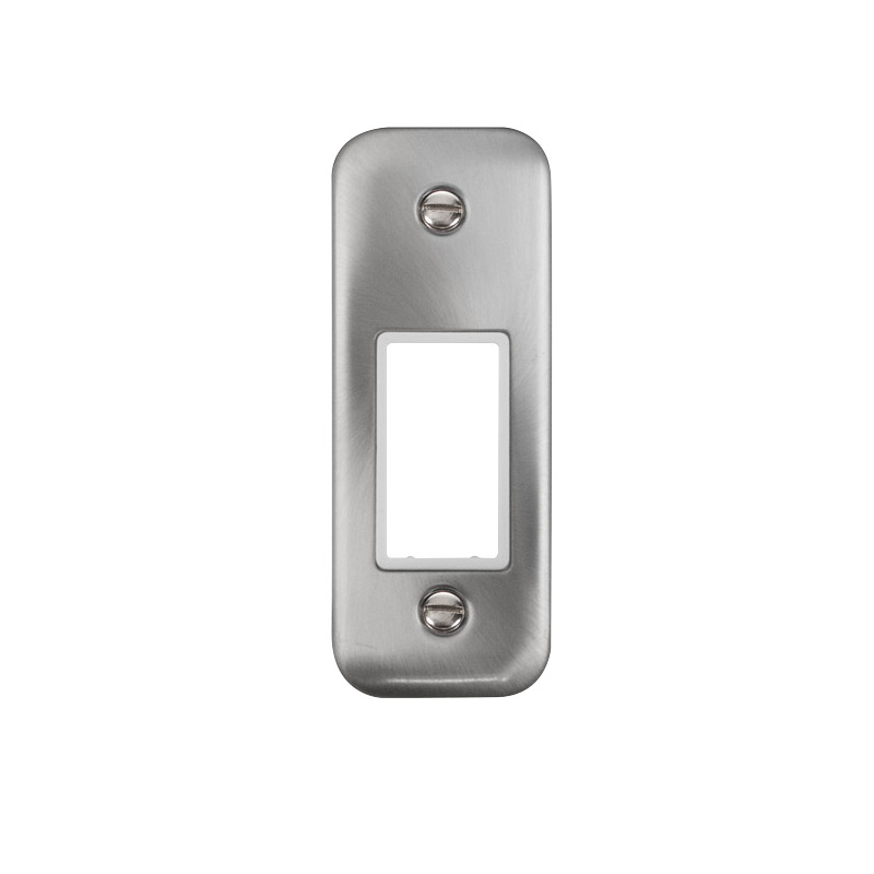 Click Deco Plus MiniGrid 1 Aperture Architrave Face Plate Satin Chrome White Inserts