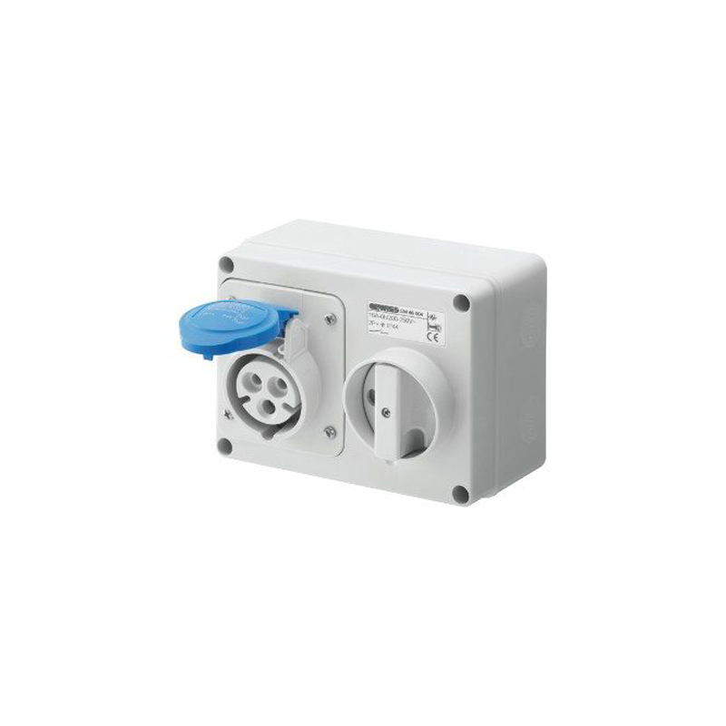 Gewiss Fixed Interlocked Socket IP44 16A 2P+E 240V Blue