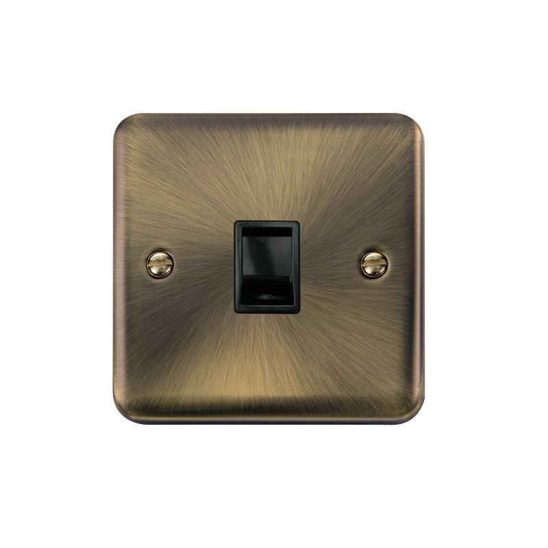 Click Deco Plus Single RJ11 (Irish/US) Outlet Antique Brass Black Inserts