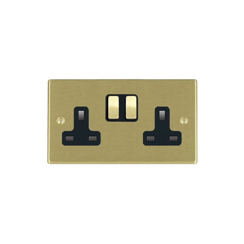 Hamilton Hartland 2 Gang 13A Switched Sockets Satin Brass/Black Insert