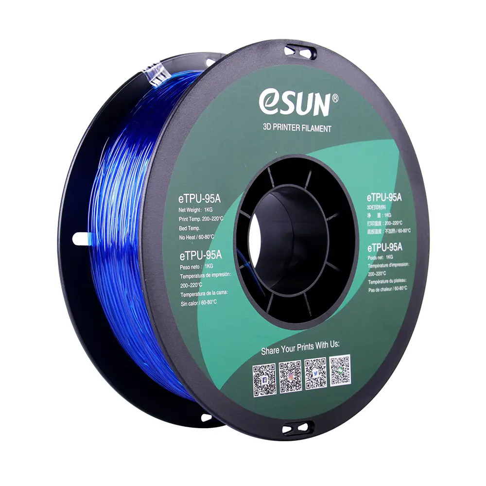 eSUN eTPU 95A Blue Transparent Clear 1.75mm Flexible 3D Printing filament 1Kg