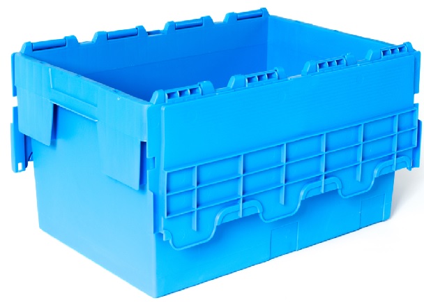 Pre-Owned 710x440x310- Attached Lidded Crate Plastic Container - Packs of 4 For Industrial Industry