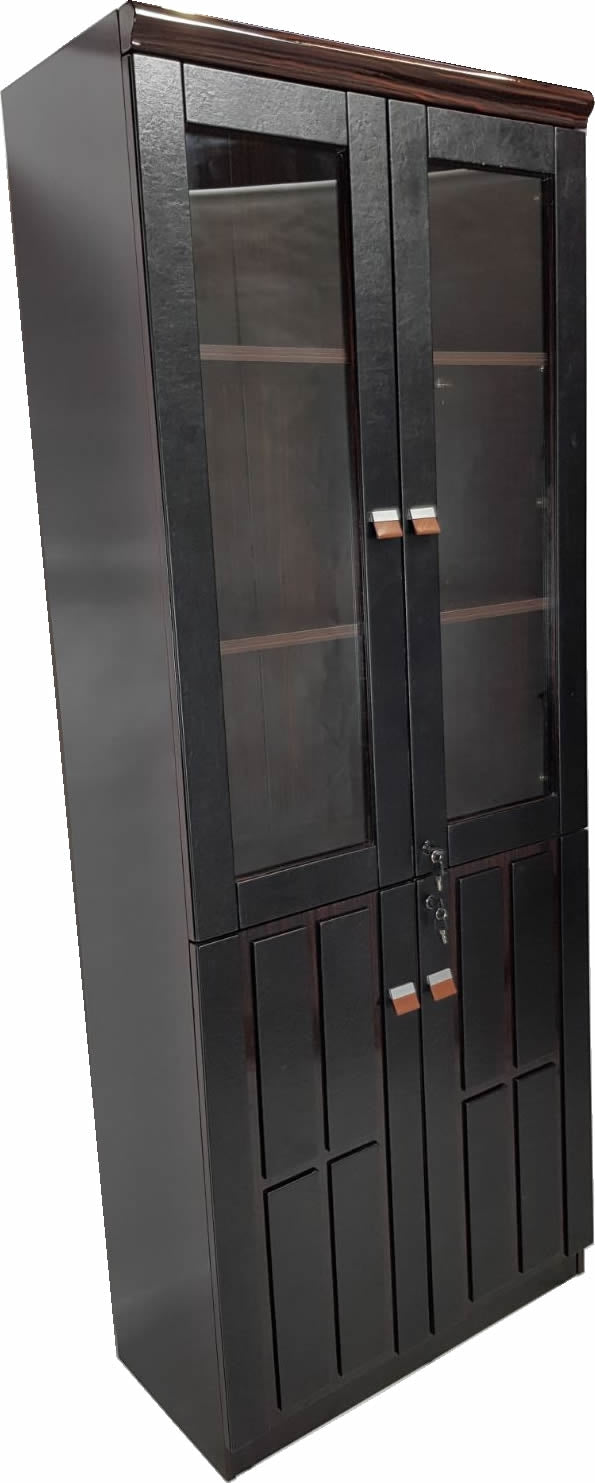 Suppliers Of Quality Executive Office Bookcase Gloss Walnut with Black Leather B1236 UK