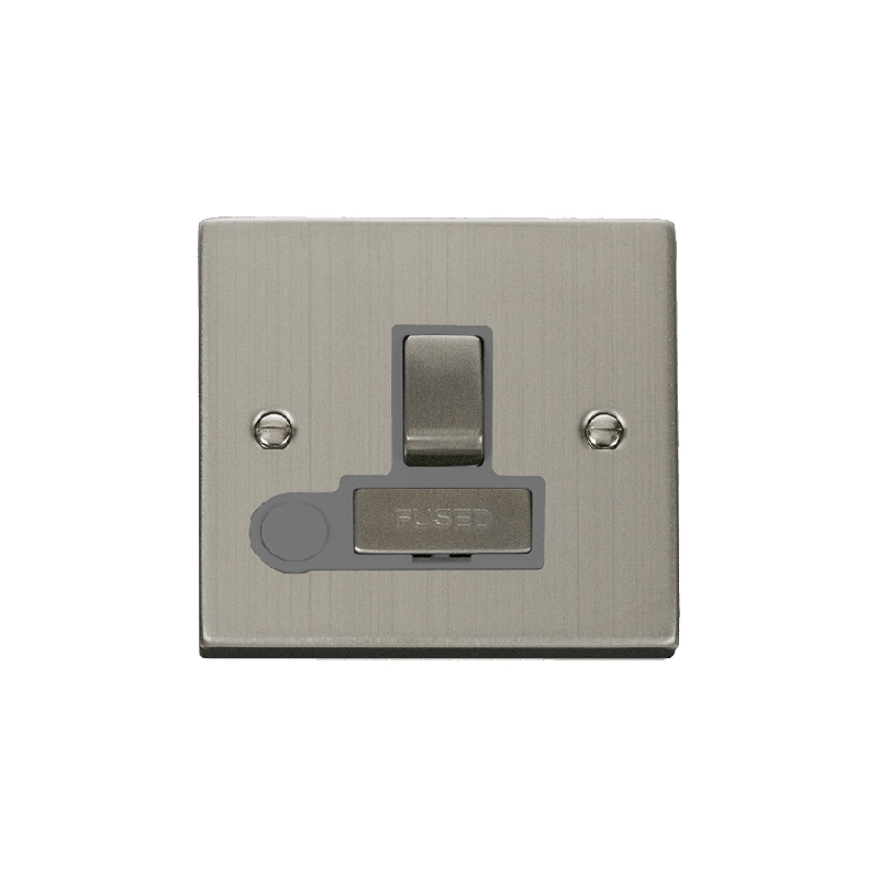 Click Deco 13A Fused 'Ingot' DP Switched Connection Unit With Flex Outlet Stainless Steel Insert Grey