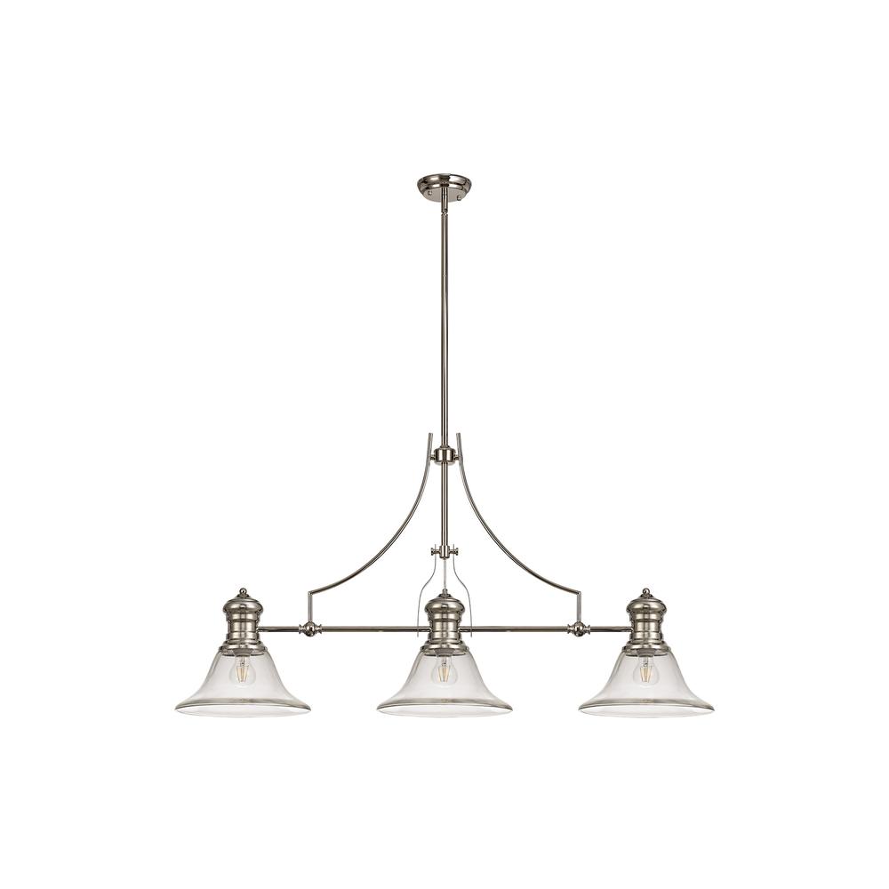 Luxuria Serena 3 Light Linear Pendant E27 With 30cm Smooth Bell Glass Shade Polished Nickel Clear