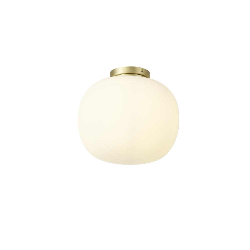 Luxuria Lumina 30cm Medium Oval Ball Flush Fitting Satin Gold With Frosted White Glass Globe