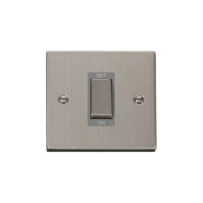 Click Deco 45A Ingot 1 Gang DP Switch Stainless Steel Insert Grey