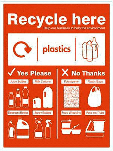 Plastic bottles - WRAP Recycle here sign