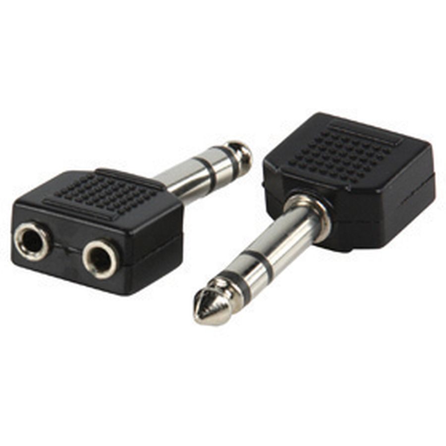 Audio Adaptor 6.35mm Jack Plug 2x 3.5mm Sockets Stereo