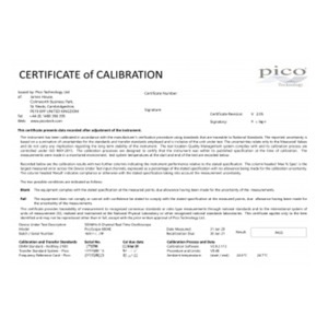 Pico Technology CC056 Calibration Certificate, PicoScope 6000E Series 750MHz/1GHz Oscilloscopes