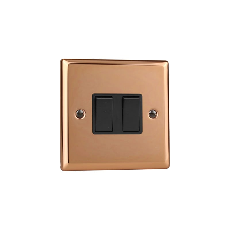 Varilight Urban 10A 2G Rocker Switch Polished Copper (Standard Plate)