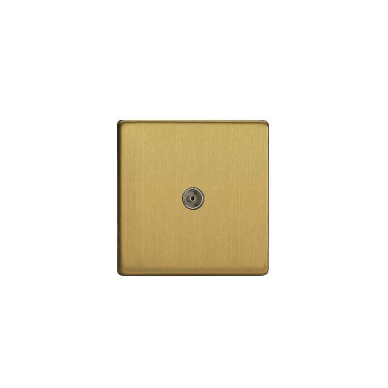 Varilight Screw Less Flat Plate Co-axial TV Socket Brushed Brass