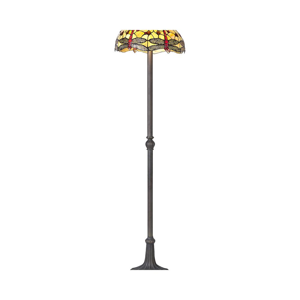 Luxuria Broadway 2 Light Leaf Design Floor Lamp E27 With 40cm Tiffany Shade Blue/Orange/Crystal/Aged Antique Brass