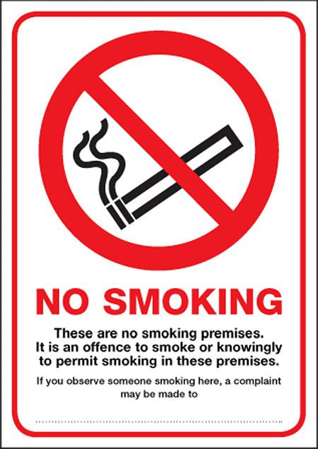 These are no smoking premises A4 rigid plastic