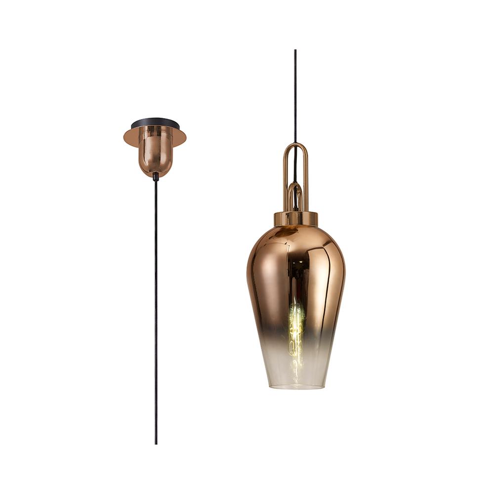 Luxuria Kennith Pendant Light E27 With 23cm Pear Glass Copper/Matt Black/Clear