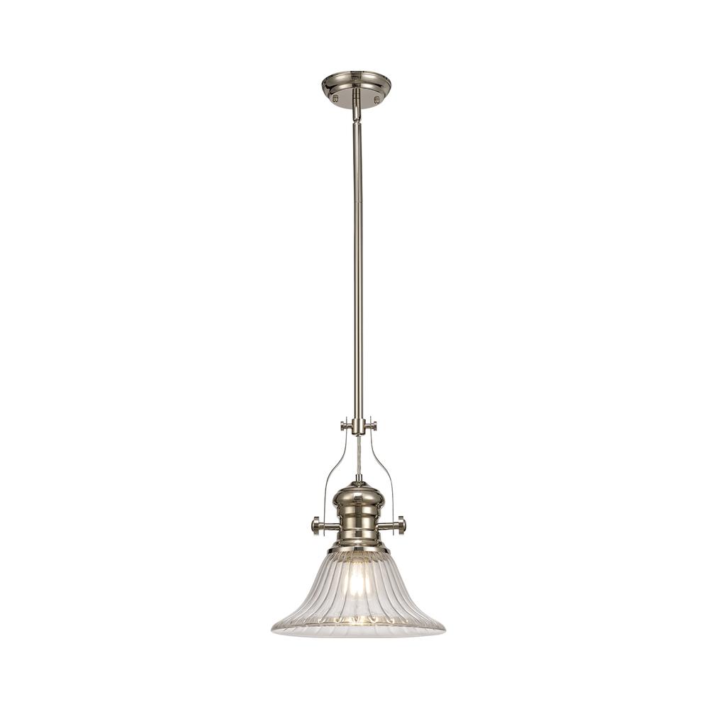 Luxuria Serena Pendant Light E27 With 30cm Bell Glass Shade Polished Nickel/Clear