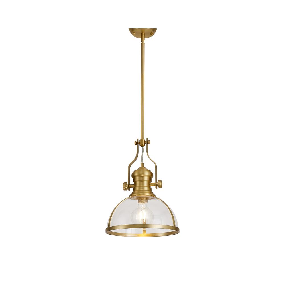 Luxuria Serena Pendant Light E27 Satin Gold With Round 30cm Satin Gold / Clear Glass Shade