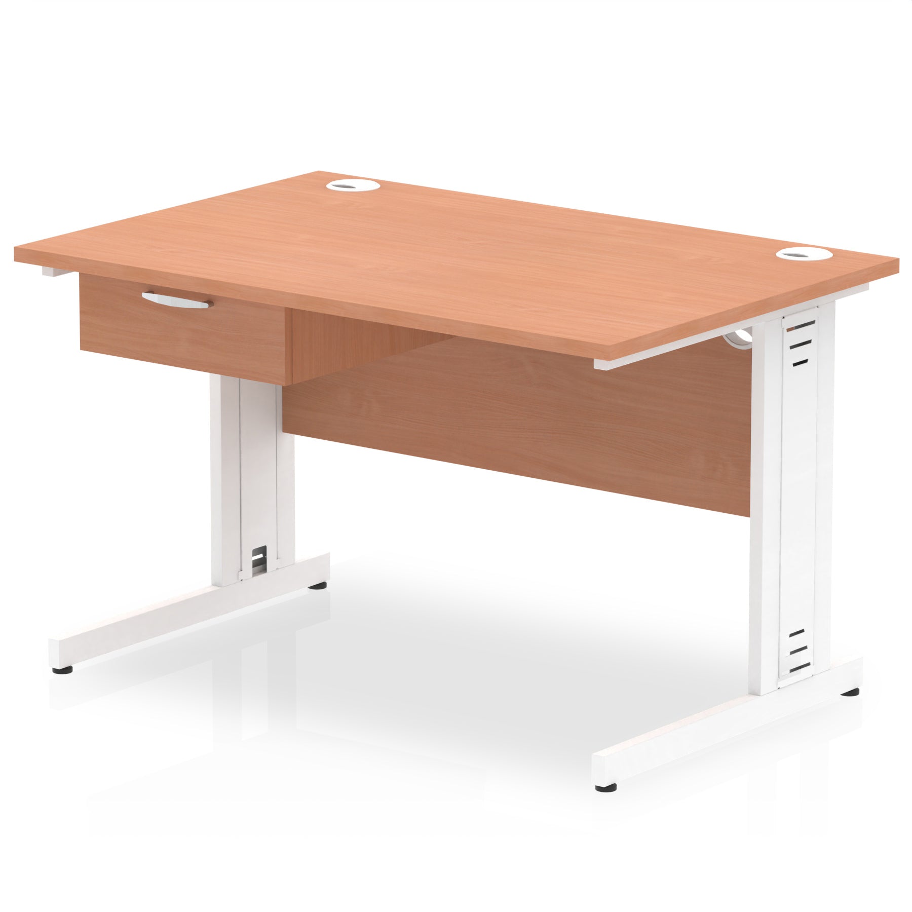 Specialising In Impulse Cable Managed Straight Desk White Frame With Single One Drawer Fixed Pedestal - 1200mm, 1400mm, 1600mm or 1800mm - Multiple Colour Options UK