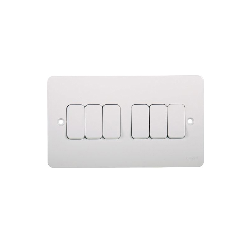 Hager Sollysta 10AX 6 Gang 2 Way Wall Switch White