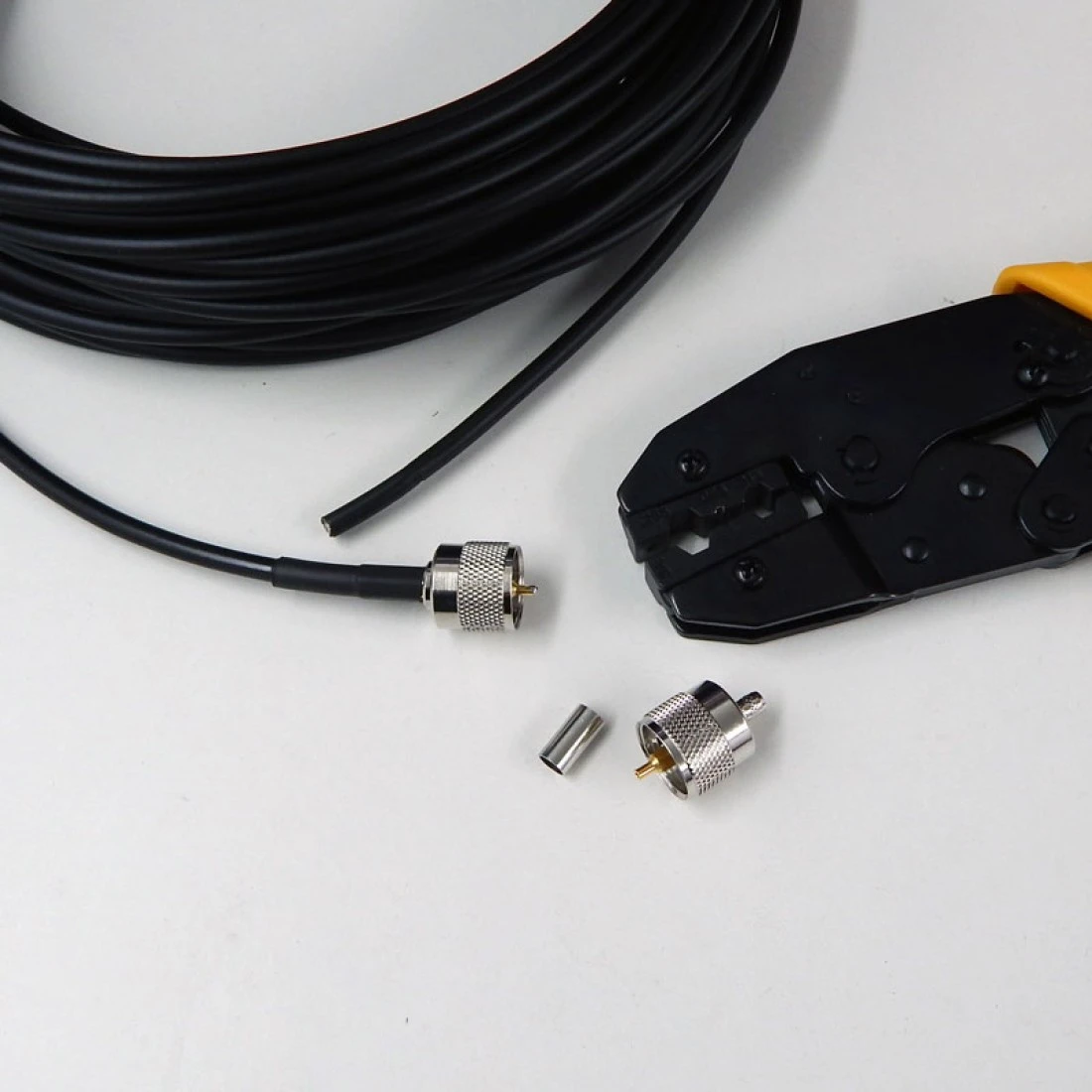 5 METRE HAM RADIO DROP CABLE KIT UHF CRIMP CONNECTOR AND TOOL 5 METRE RG58