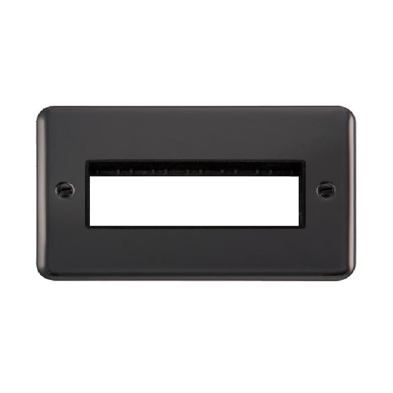 Click Deco Plus 2 Gang MiniGrid 6 Apertures Unfurnished Plate Black Nickel Black Inserts