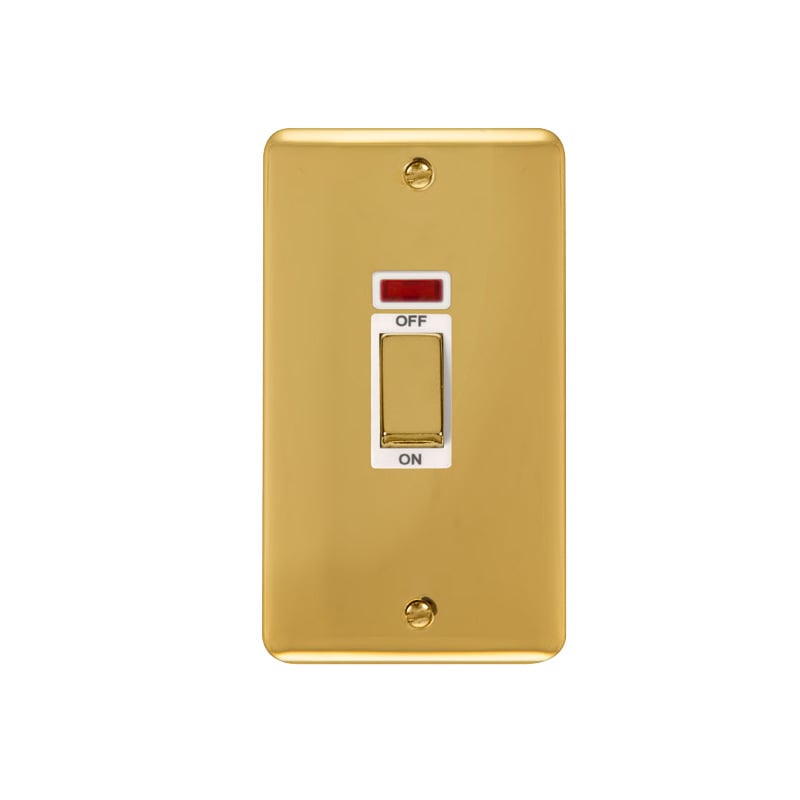 Click Deco Plus Vertical Cooker Switch Polished Brass White Inserts Neon Light