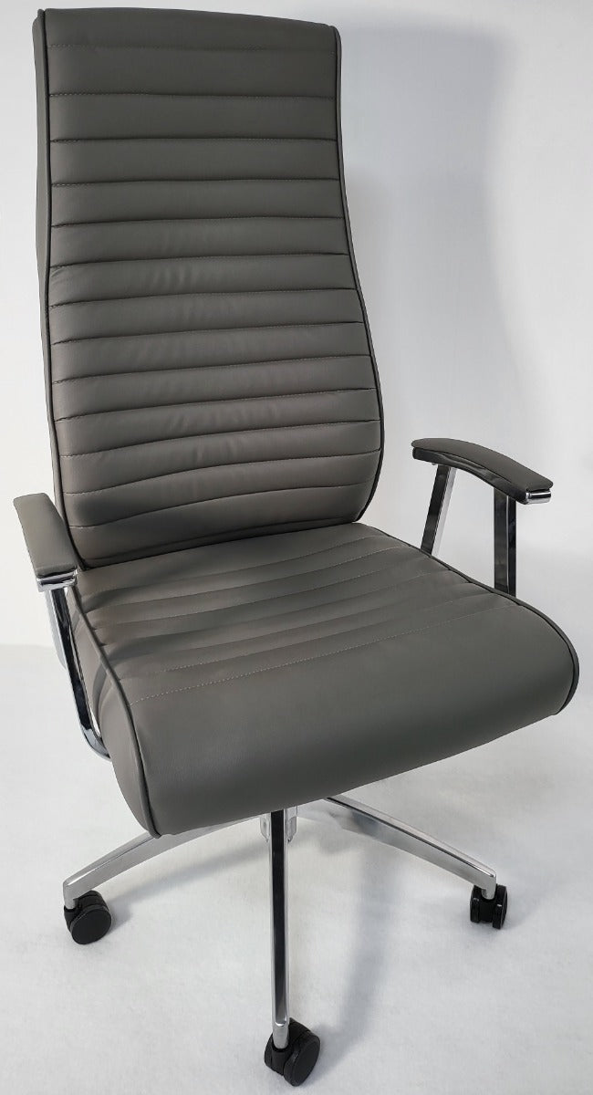 Modern High Back Grey Leather Executive Office Chair - 908A UK