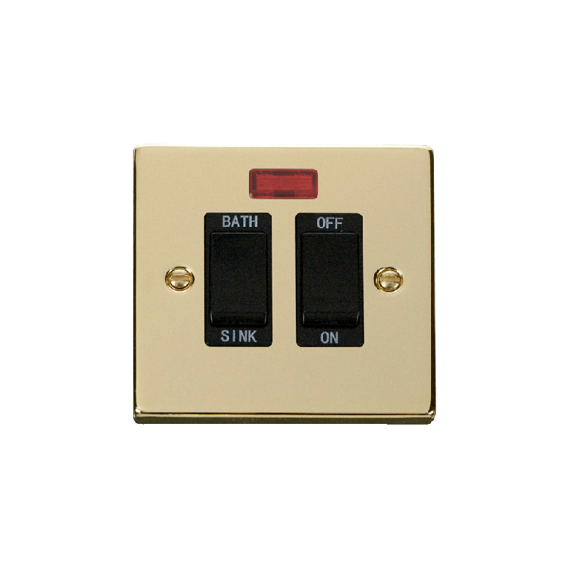 Click Deco 20A DP Sink/Bath Switch with Neon Polished Brass Insert Black